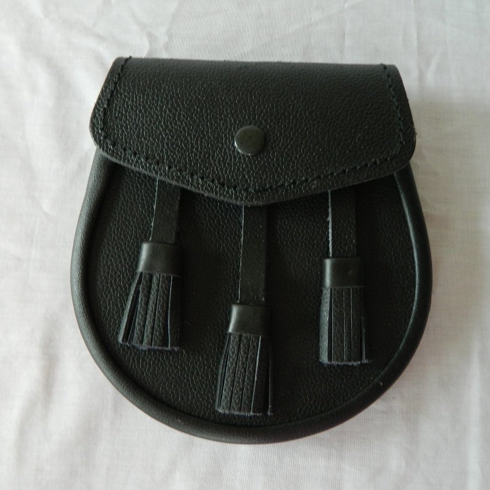 Scottish SPORRAN Kilt Belt Bag Leather Black Pouch